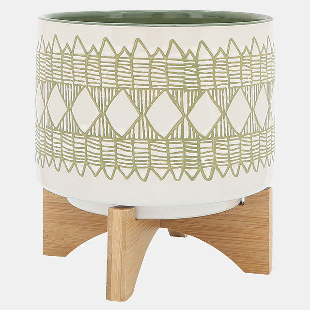 Aztec Planter on Wood Stand