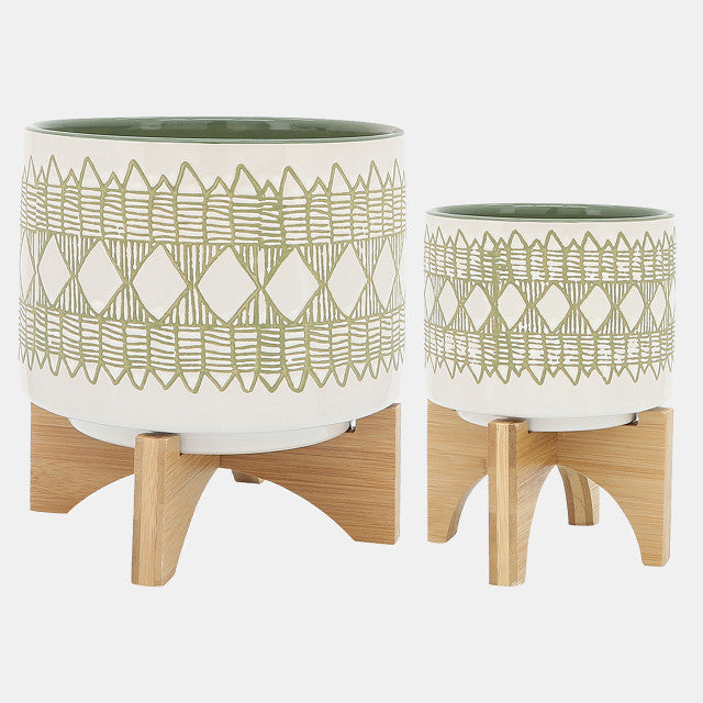 Aztec Planter on Wood Stand