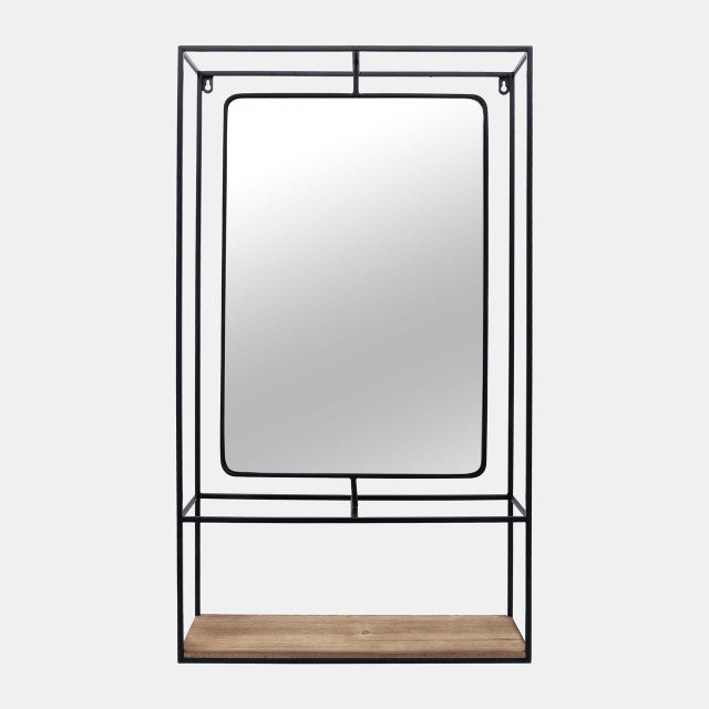 Metal/Wood Wall Shelf w/Mirror