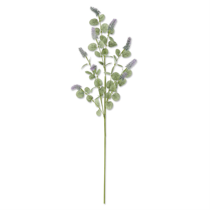 35" Purple Lavender w/Eucalyptus Leaves Stem