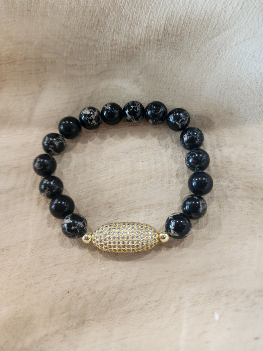 Precious Stone Black Bracelet with Gold