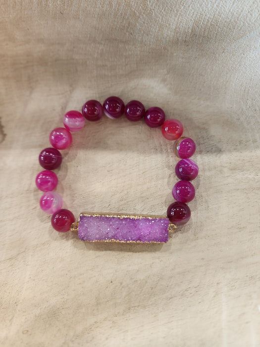 Precious Stone Bracelet Pink with Crystal Bar