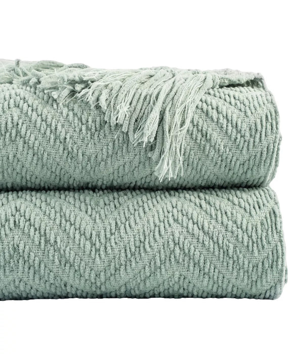 Sage Green Classic Textured Woven Micro Chenille Throw