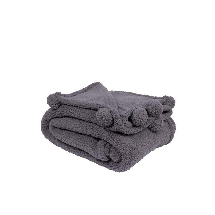 Pom Pom Sherpa Throw - Charcoal