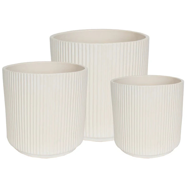 Ribbed Stoneware Planter- Ivory