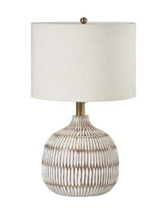 Carved Wood Lamp - Whitewash