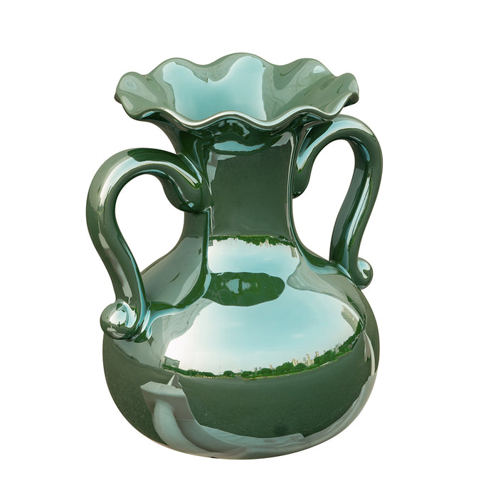 Green Ceramic Vase with Handles