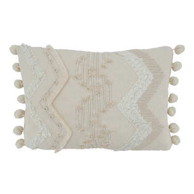 Cord & Pom Pom Poly Filled Pillow - Ivory