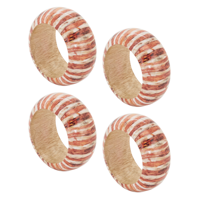 Striped Wood Napkin Rings Set of 4