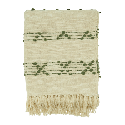 Woven Stripes & Dots Throw - Olive