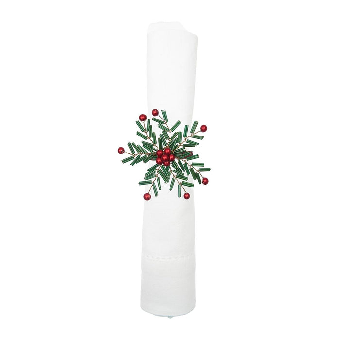 Red & Green Glass Beaded Napkin Ring - Set Of 4