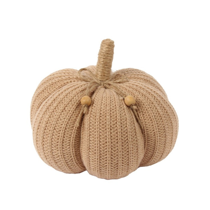 Knitted Pumpkin Shaped Pillow - Tan