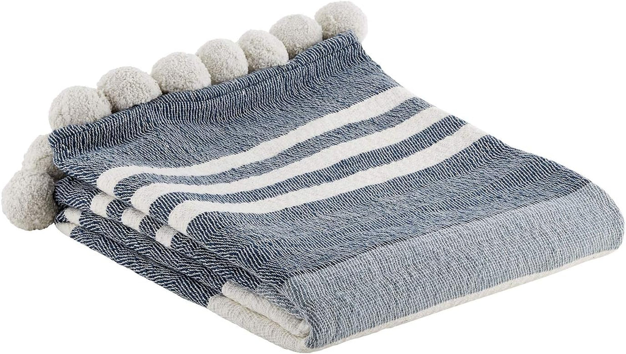Striped Cotton Pom Pom Throw
