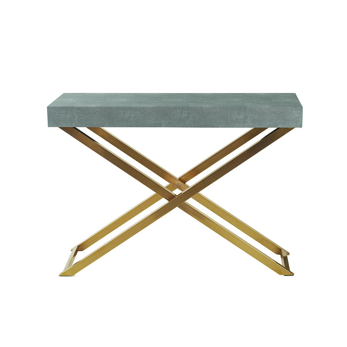 Gray Faux Leather and Gold Steel Crossed-Leg Console Table