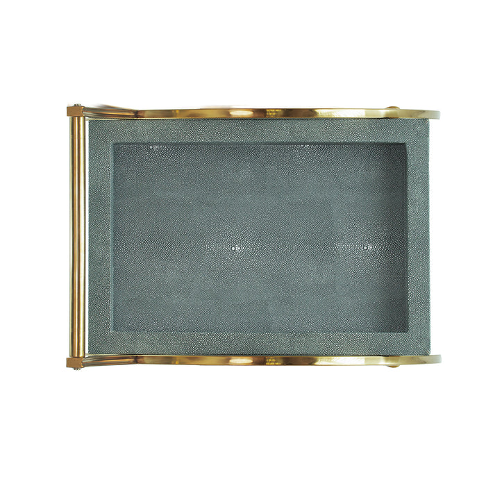 Golden Steel Bar Cart with Gray Faux Leather Removable Trays