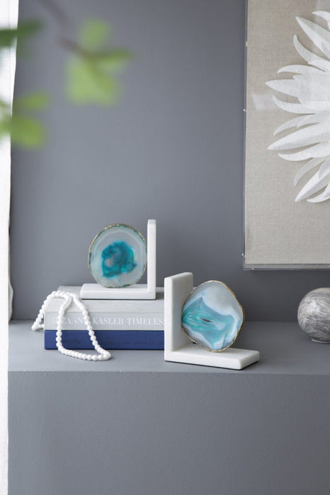 Green Agate & Marble Bookends