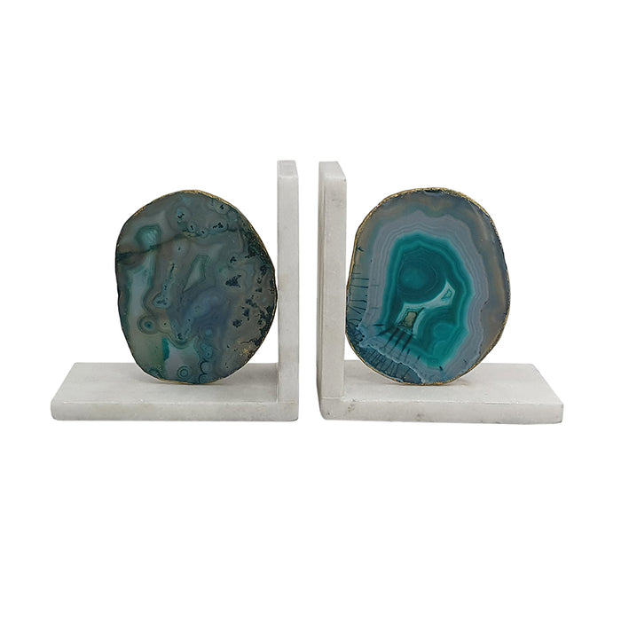 Green Agate & Marble Bookends