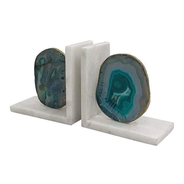 Green Agate & Marble Bookends