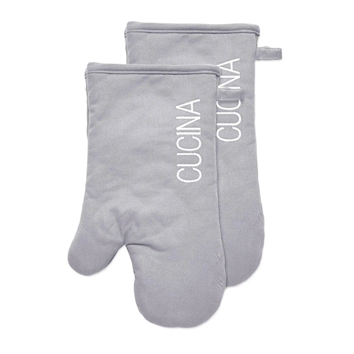Cucina Embroidered Oven Mitts - Grey