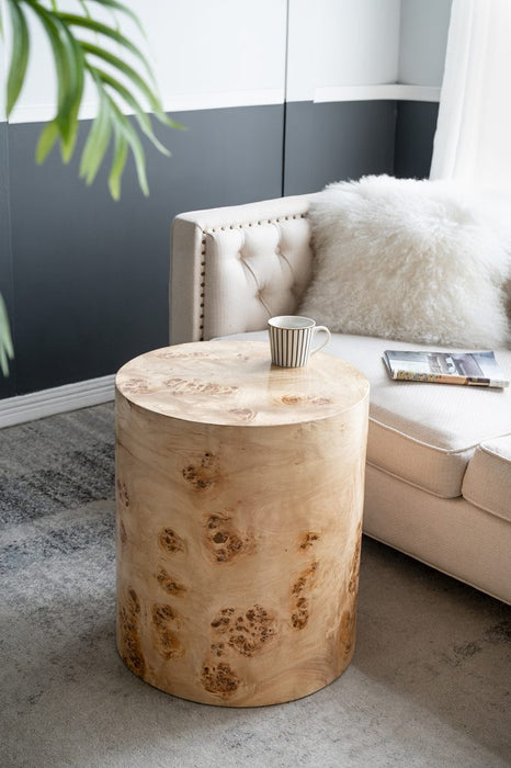 Burl Wood Cylinder Side Table