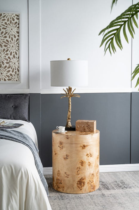Burl Wood Cylinder Side Table
