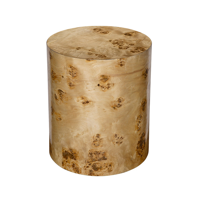 Burl Wood Cylinder Side Table