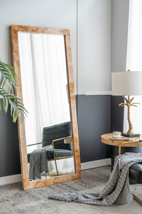 Burl Wood Rectangular Floor Mirror