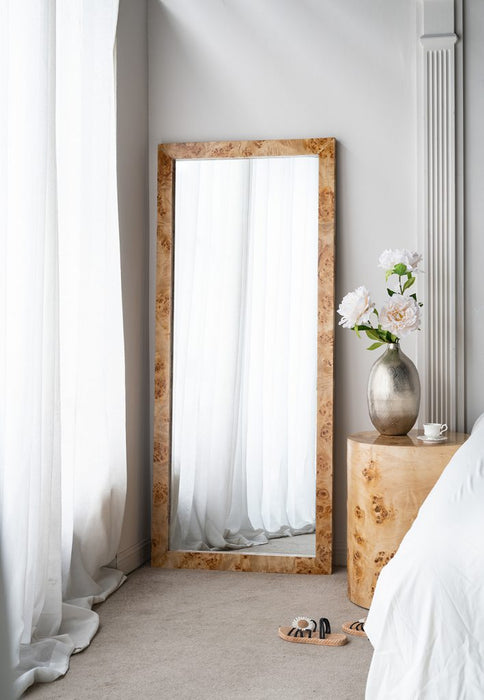 Burl Wood Rectangular Floor Mirror