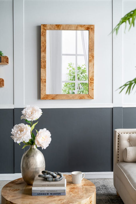 Burl Wood Rectangular Wall Mirror