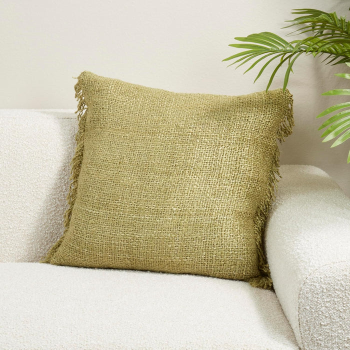 Fringe Olive Poly Filled Pillow