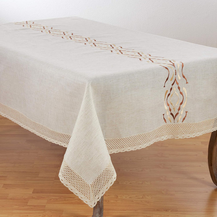 Poly And Linen Blend Tablecloth With Laced Borders