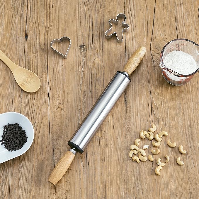 Stainless Steel w/Wood Rolling Pin