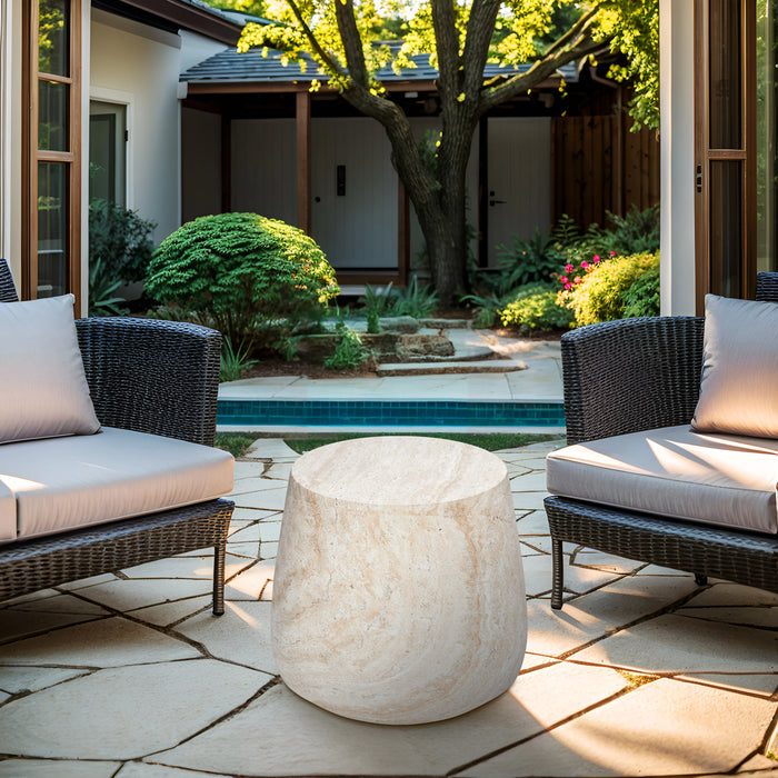 Golden Glow Barrel Stone Side Table