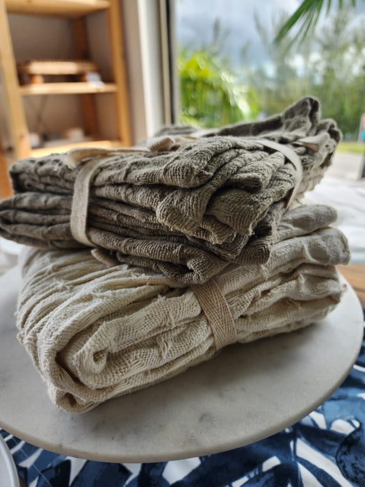 Set Of 2 Assorted White & Olive Waffle Towel