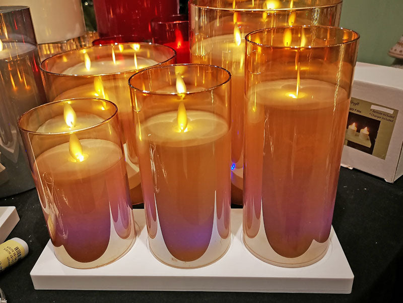 Glass Amber Pillar - Set Of 3