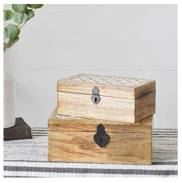 Carved Wood Boxes - Set Of 2