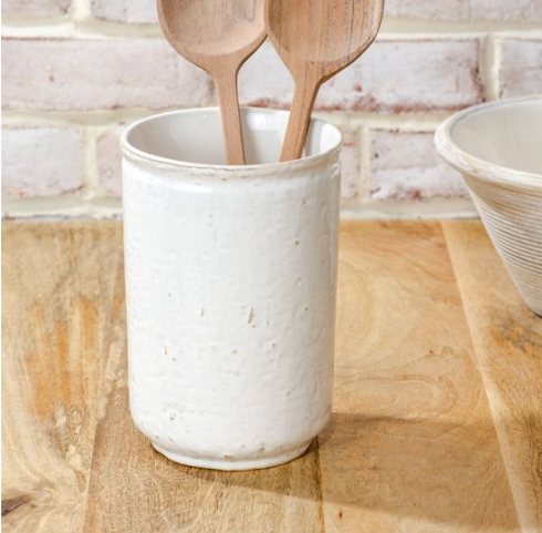 7.3" White Ceramic Utensil Holder