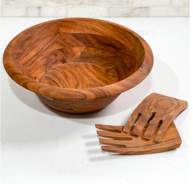 Acacia Wood Bowl & Mixer Set