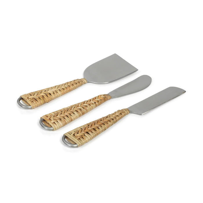 Rattan & Matt Steel Cheese Tools - Set Of 3