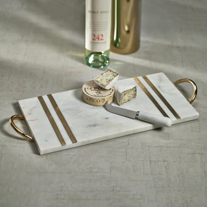 Rectangular Marble Tray with Brass Handles