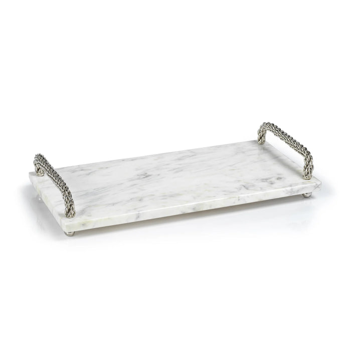 Marble Serving Tray With Woven Metal Handles