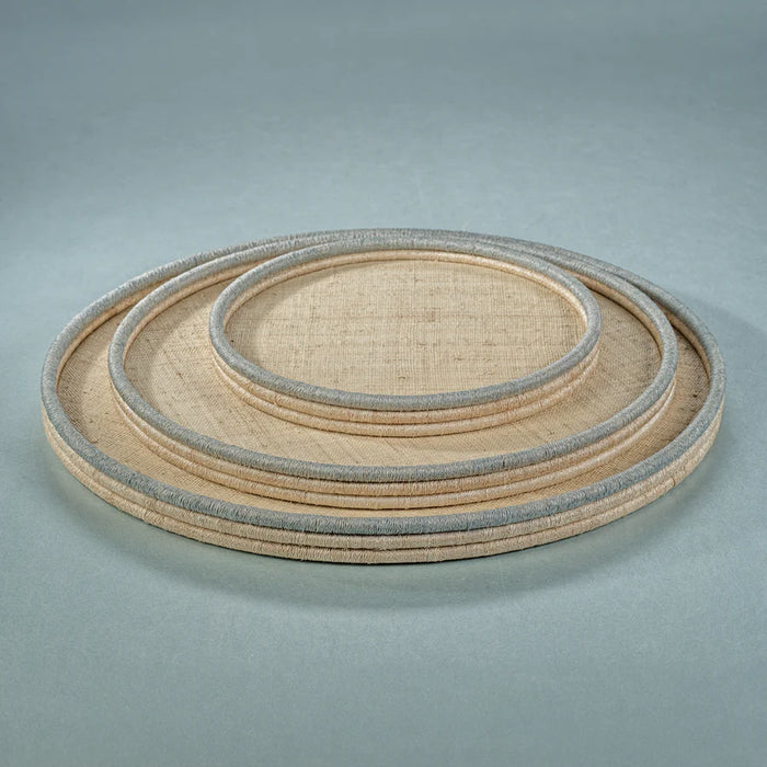 Coiled Rattan and Abaca Round Serving Tray