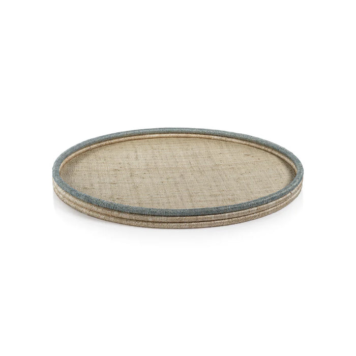 Coiled Rattan and Abaca Round Serving Tray