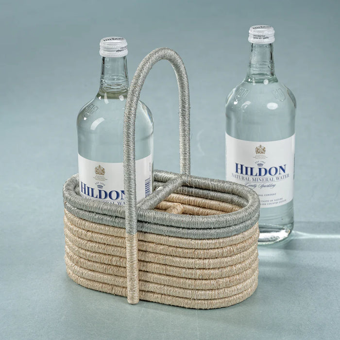 Coiled Rattan and Abaca Utensil/ Wine Caddy