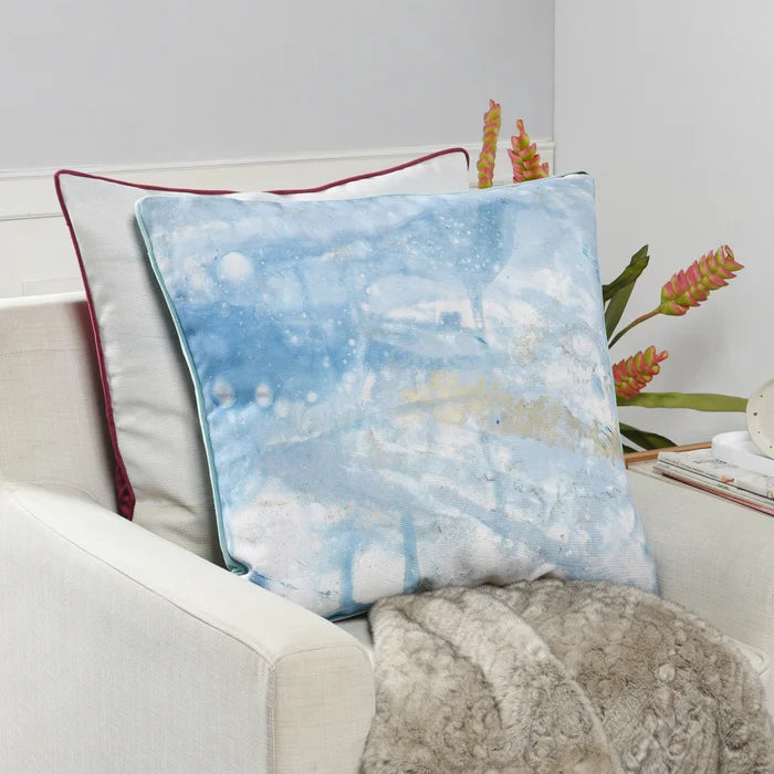 Ocean Blue On Natural Linen Down Pillow