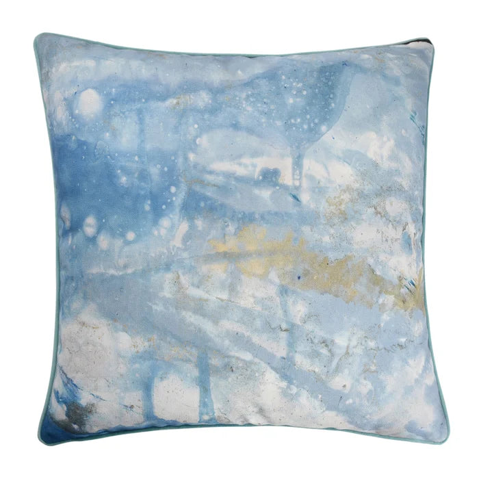 Ocean Blue On Natural Linen Down Pillow