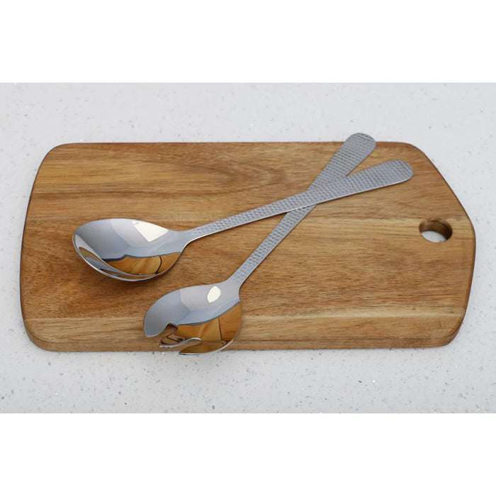 2 Piece Stainless Steel Hosting Serving Set With Hammered Finish Handles