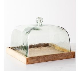 Glass Cake Cover w/Wood Base