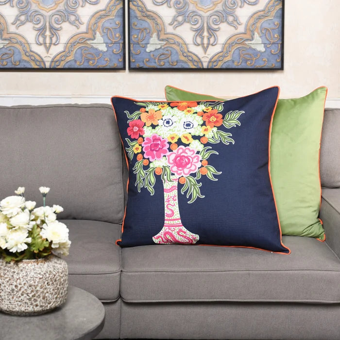 Floral Print & Green Velvet Down Pillow