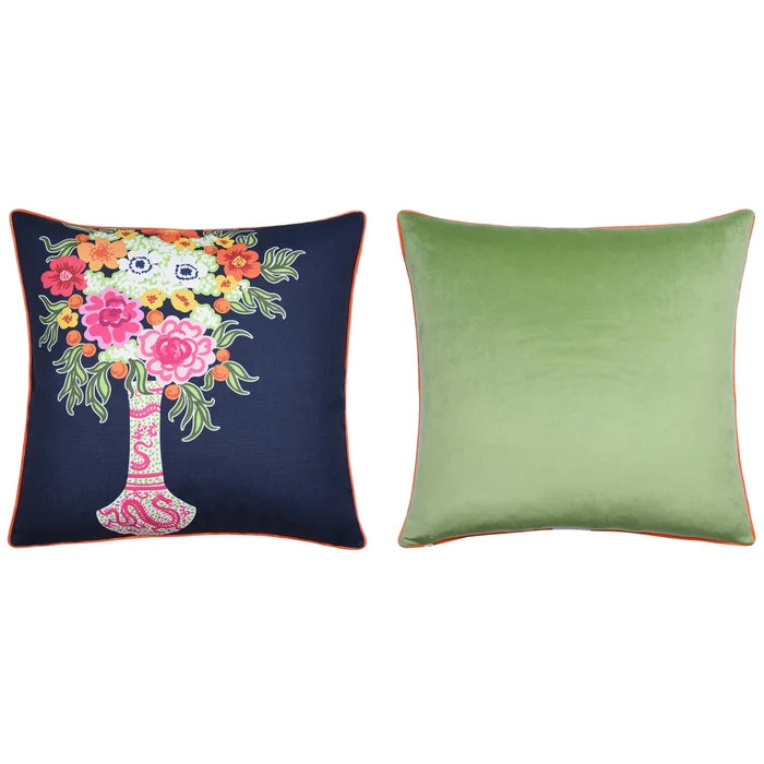 Floral Print & Green Velvet Down Pillow